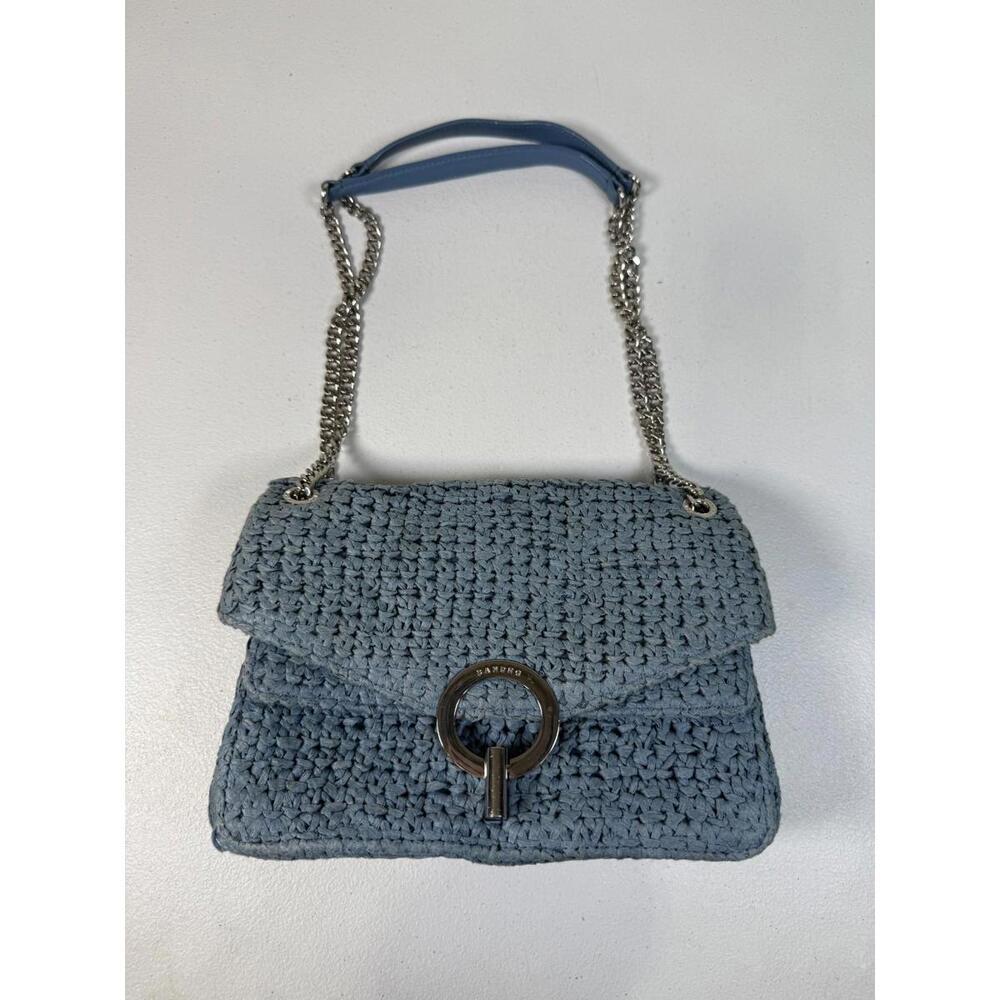 Sandro Blue Raffia YZA Bag with Stains and Hardware Scratch - Picture 4 of 15